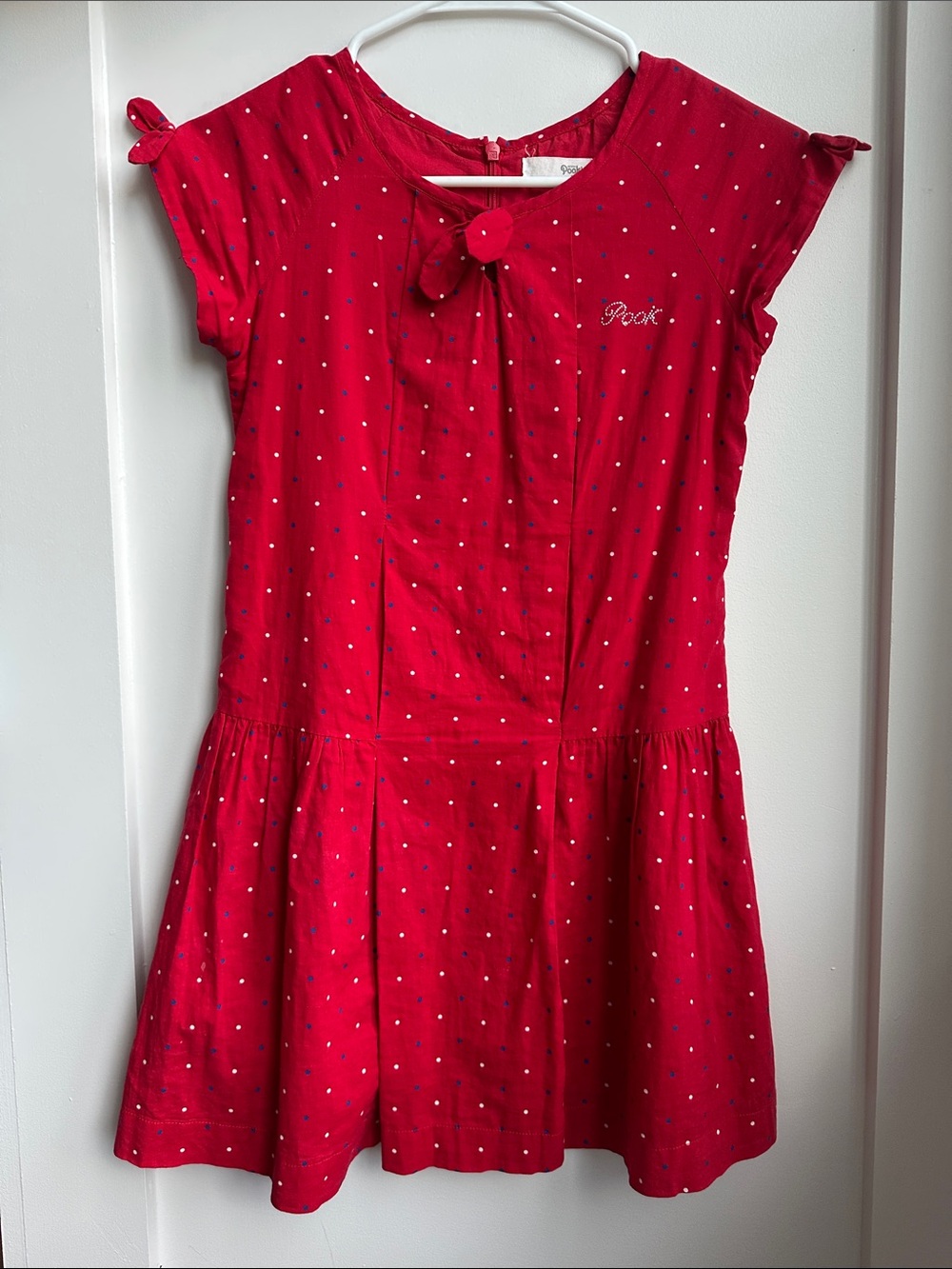 Bright Red Polka Dot Girls' Casual Dress with Bow Detail